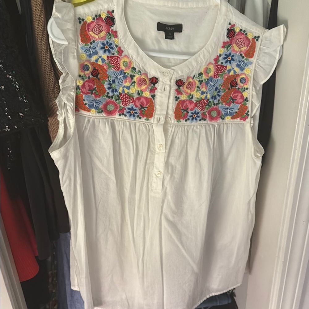 J. Crew White Floral Embroidered Women's Top
